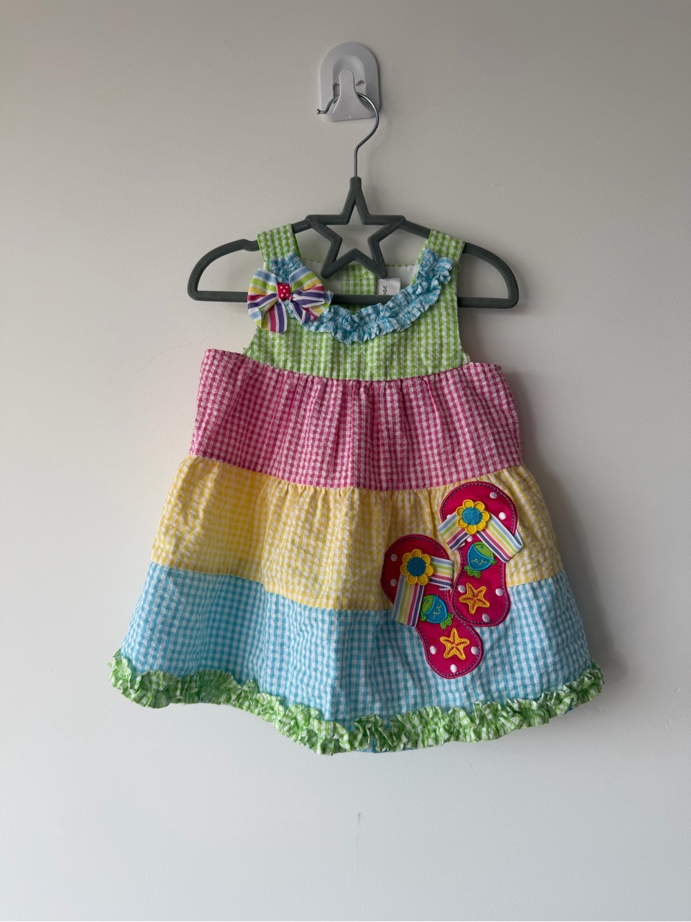 Emily Rose Multicolor Gingham Dress Flip Flops 12M Girls